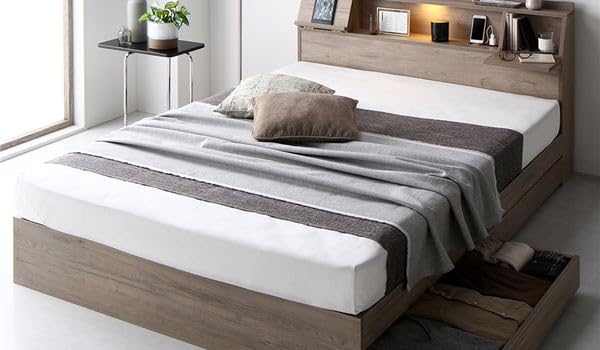 ベッド ダブル ベッドフレームのみ グレージュ フラップ扉 照